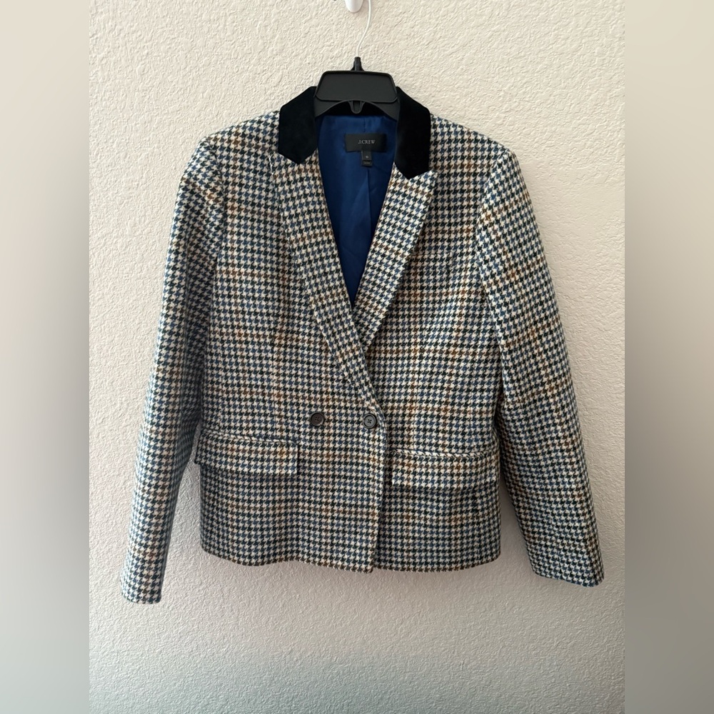 J. Crew Houndstooth Blazer with Black Velvet Collar